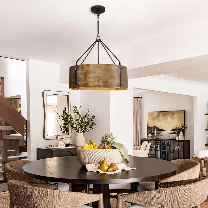 Suspension tambour vintage – Laiton de haute qualité, lumière chaude, installation facile