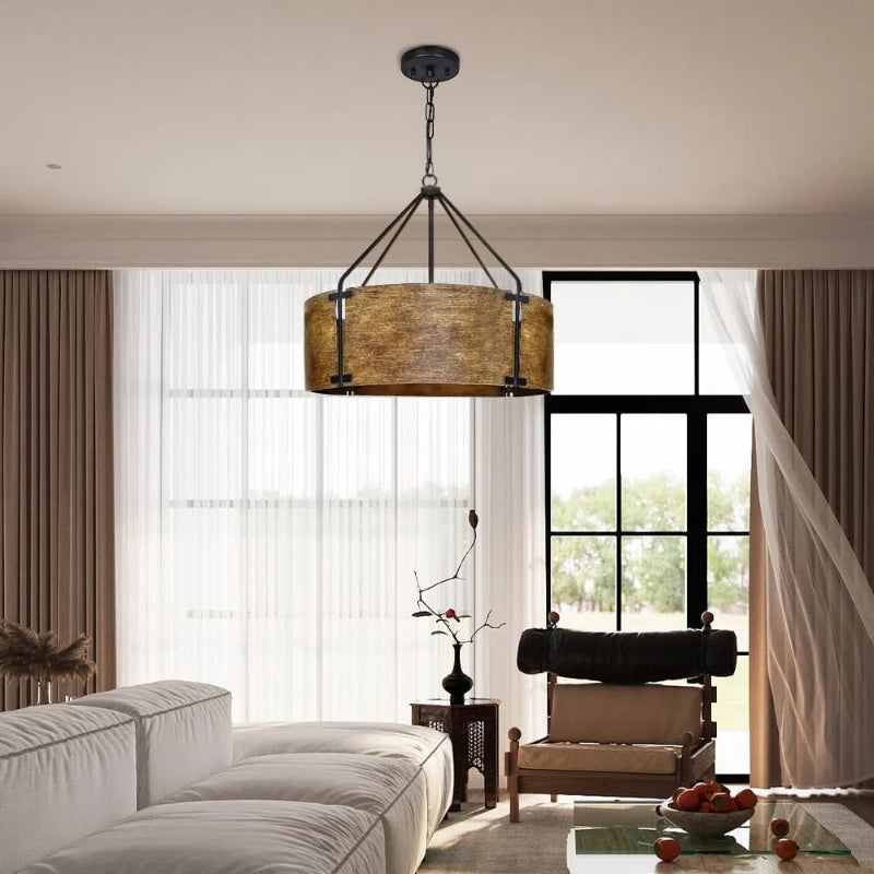 Suspension tambour vintage – Laiton de haute qualité, lumière chaude, installation facile