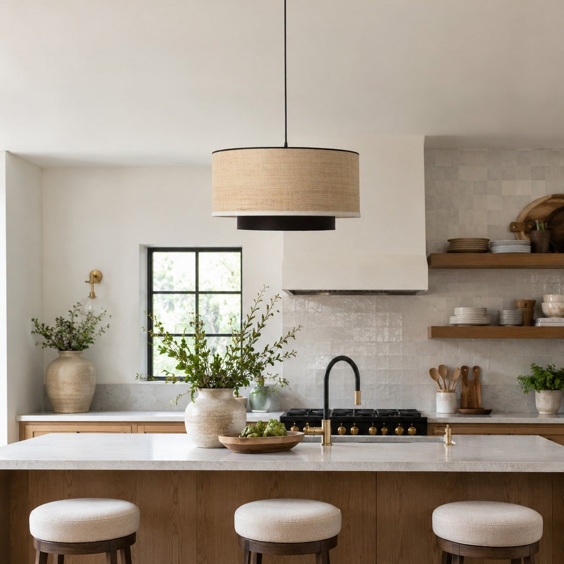 Natural Wabi Sabi Raffia Grass Pendant Light for Dining Room
