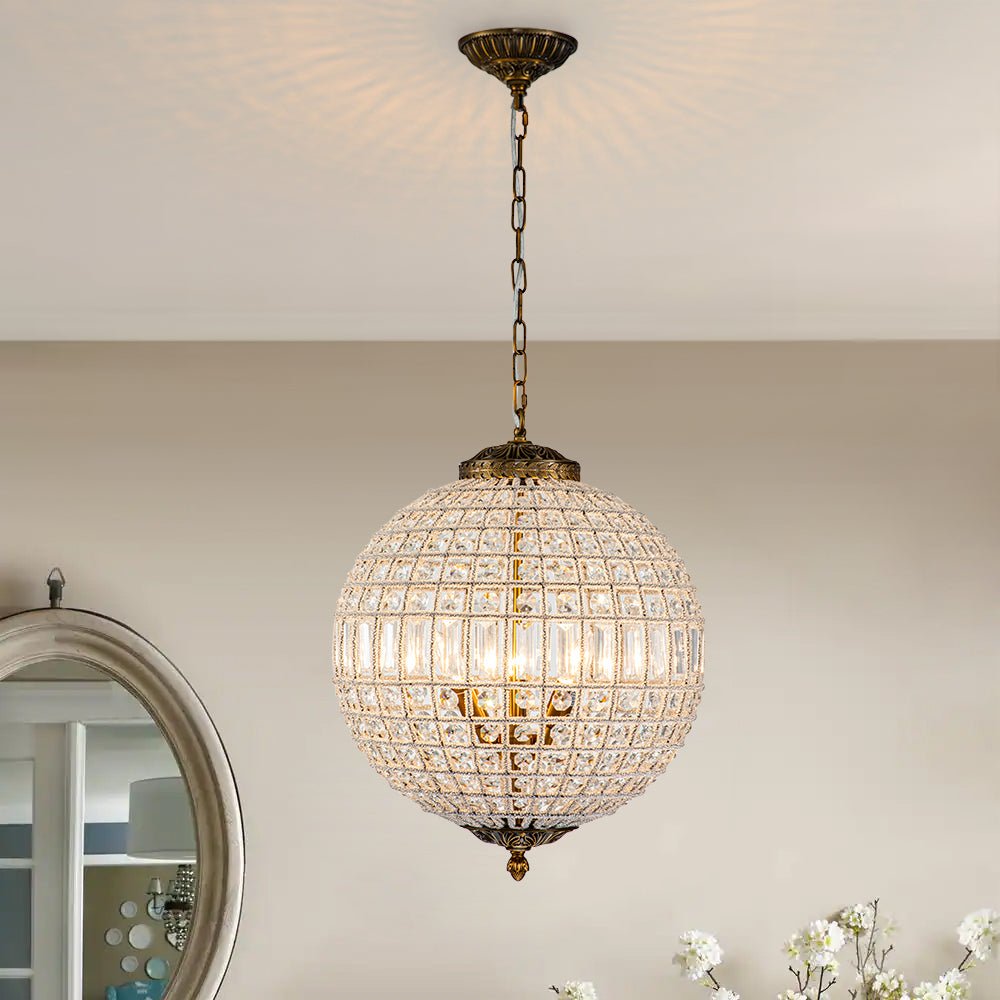 Vintage Brass Crystal Globe Chandelier for Sophisticated Lighting