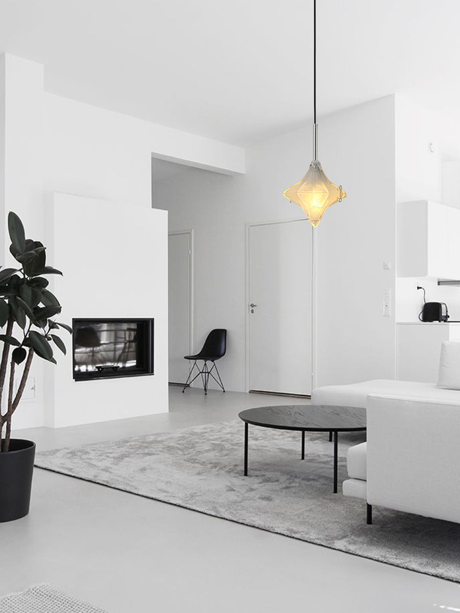 Art Deco Astris Elara Star Pendant Light-Frosted Glass Pendant with Geometric Style