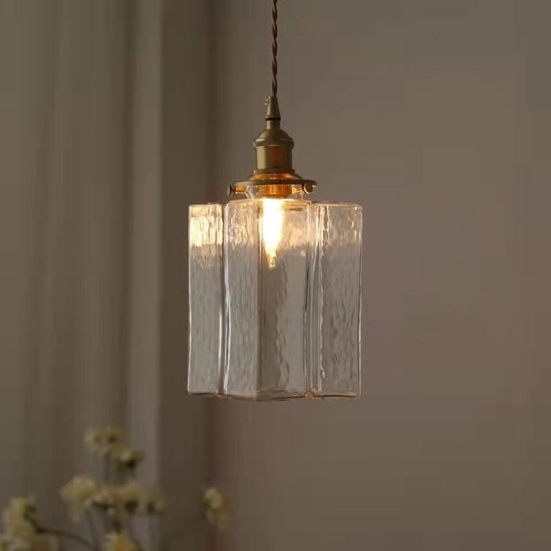 Suspension traditionnelle vintage carrée rectangulaire en verre ondulé à 1 ampoule pour salon