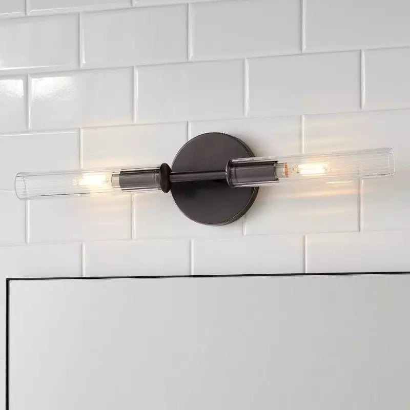 Alice Rustic Transparent Cooper Ribbed Glass Double Tube Sconce