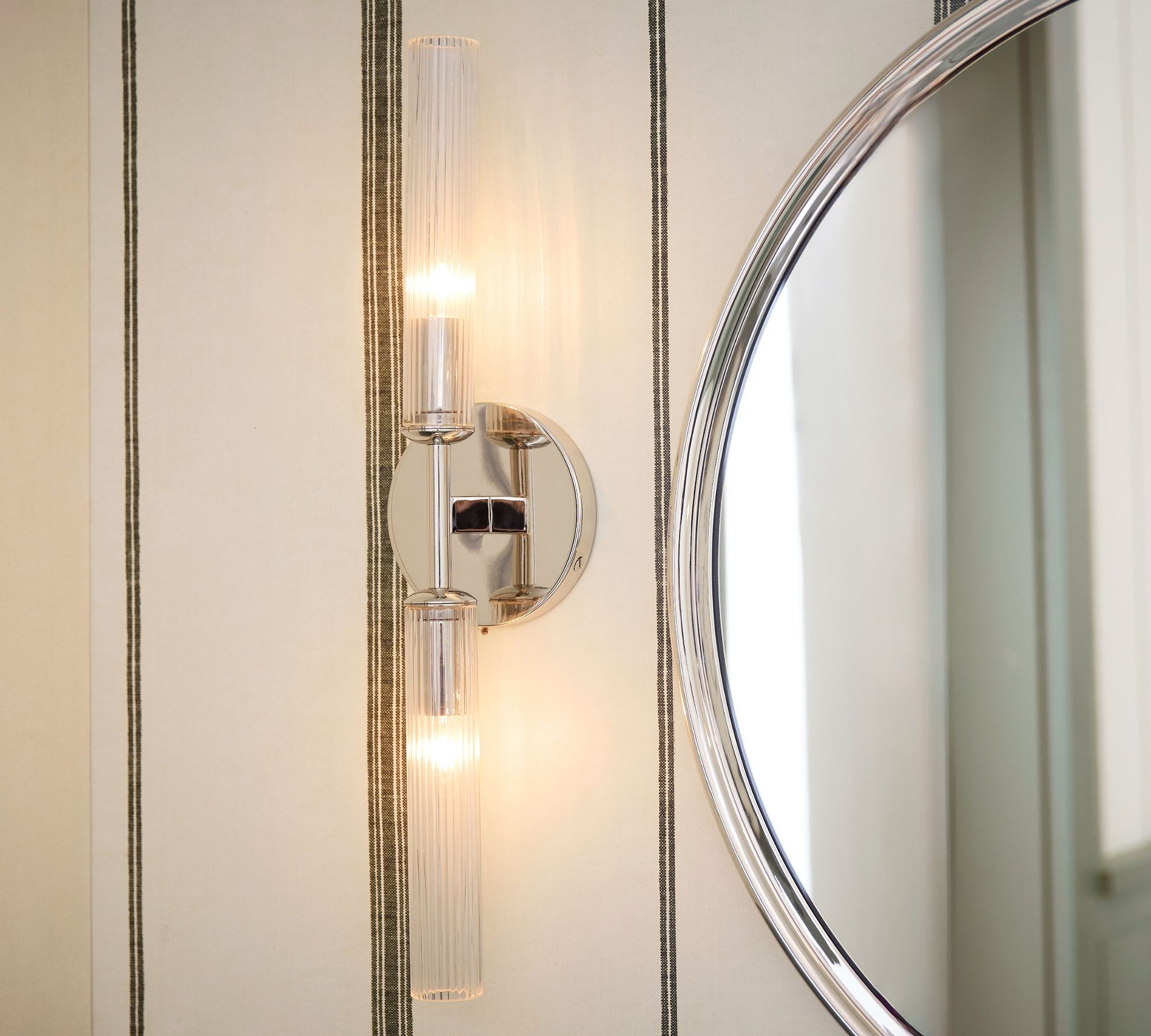 Bravira Ribbed Glass Wall Lamp - Tube Metal Light in Classic Finishes