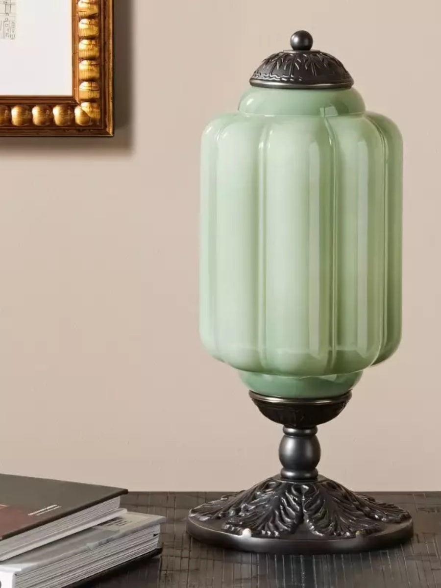 Vintage Green Glass LED Table Lamp