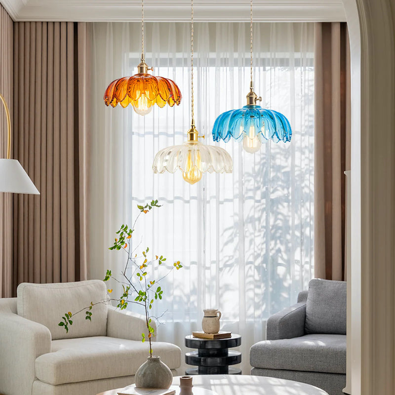 Glass Petal Pendant Lamp – Rustic Style Flower Design Light