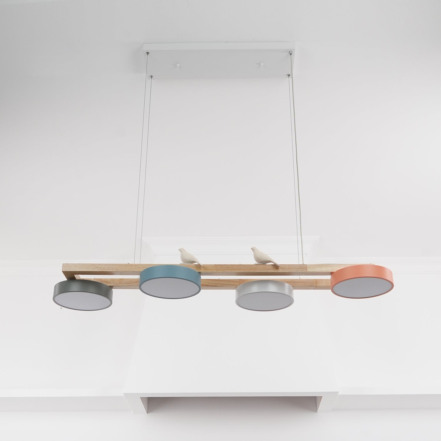 Elegant Bird Chandelier Wood Metal Acrylic Integrated LED Warm White Light