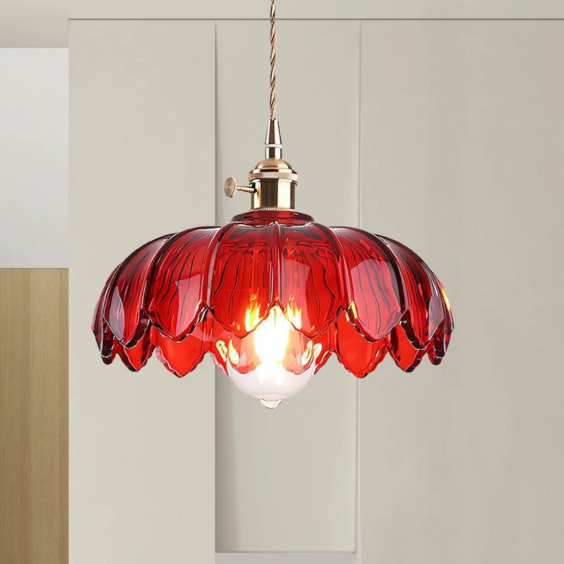 Glass Petal Pendant Lamp – Rustic Style Flower Design Light