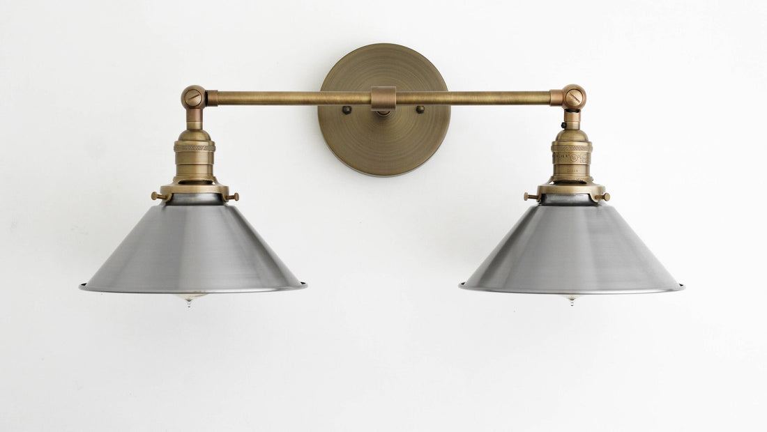 Conique Metal Industrial Wall Sconce with Dual Cone Shades - Vintage Metal Finish