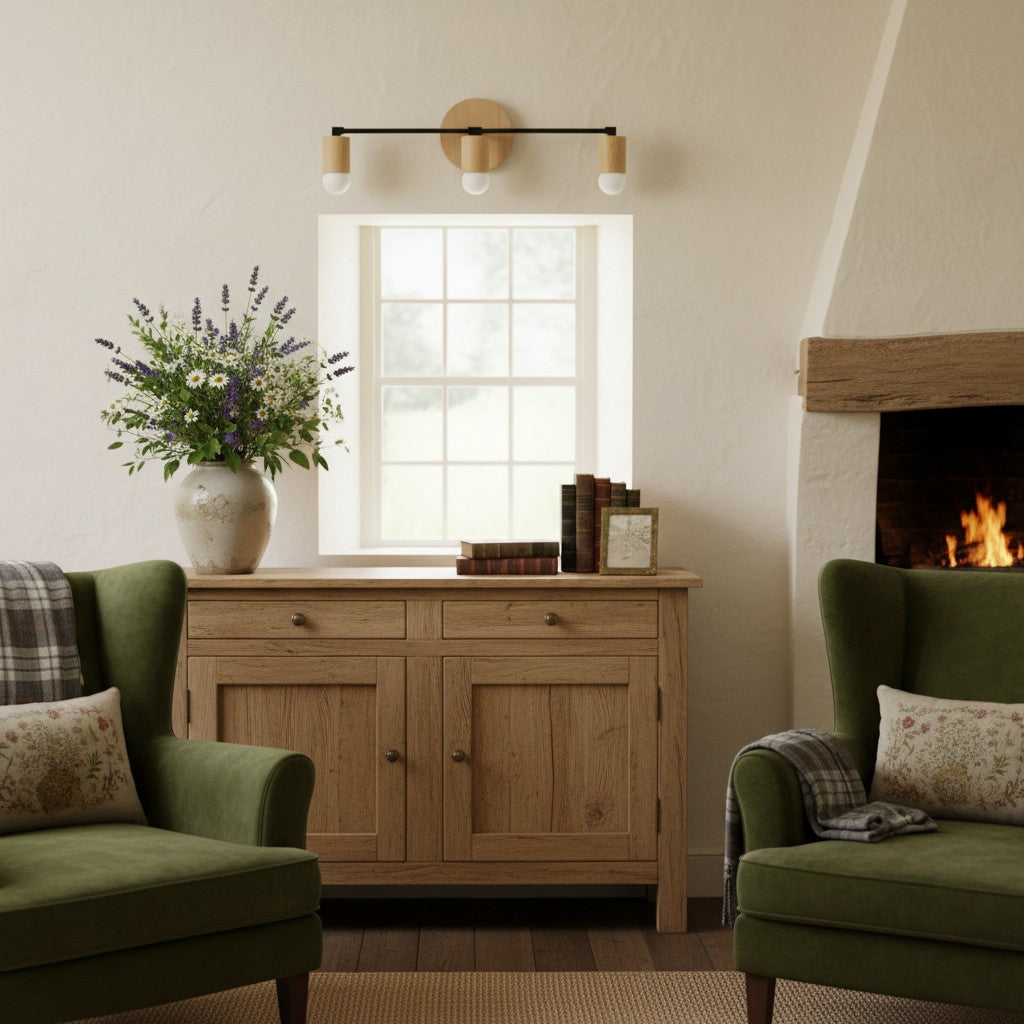 Mobilux Line Wood and Vanity Light - Bohemian Bathroom Lighting Fixture