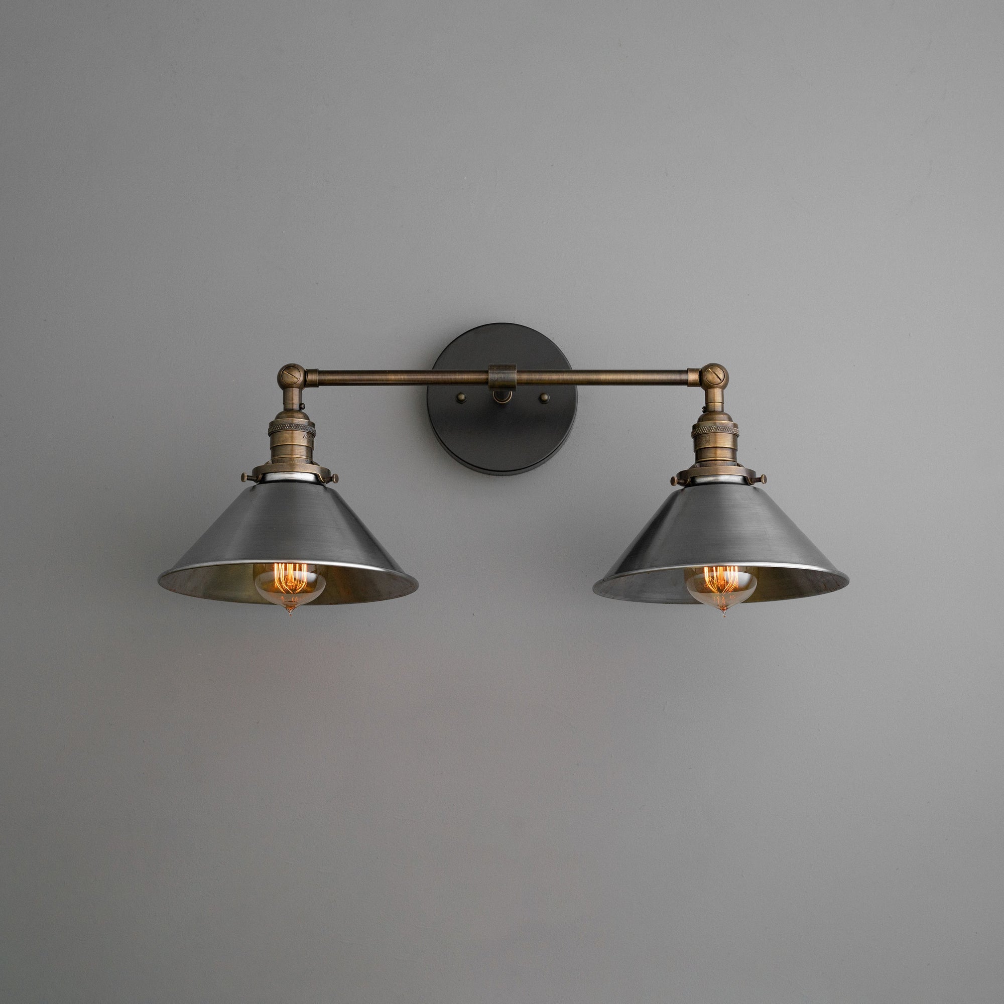 Conique Metal Industrial Wall Sconce with Dual Cone Shades - Vintage Metal Finish