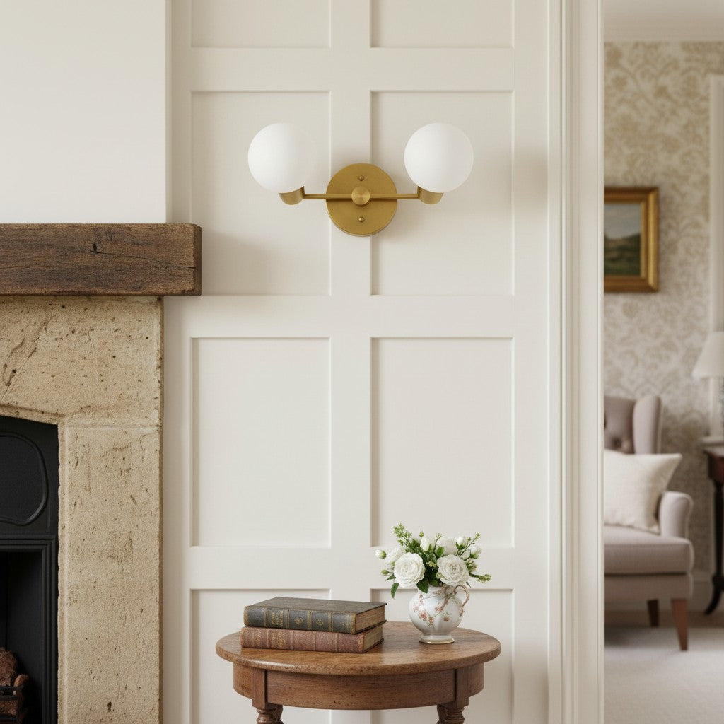 Glorica Glass Vanity Light - Modern Brass Wall Sconce for Bathroom Style