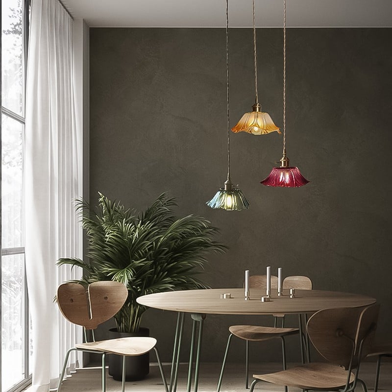 Retro Lotus Glass Pendant Light For bedroom