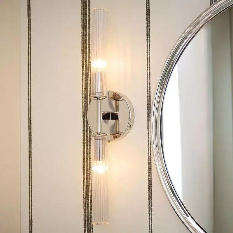 Alice Rustic Transparent Cooper Ribbed Glass Double Tube Sconce