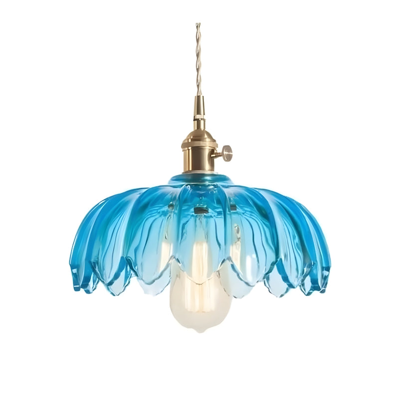 Glass Petal Pendant Lamp – Rustic Style Flower Design Light
