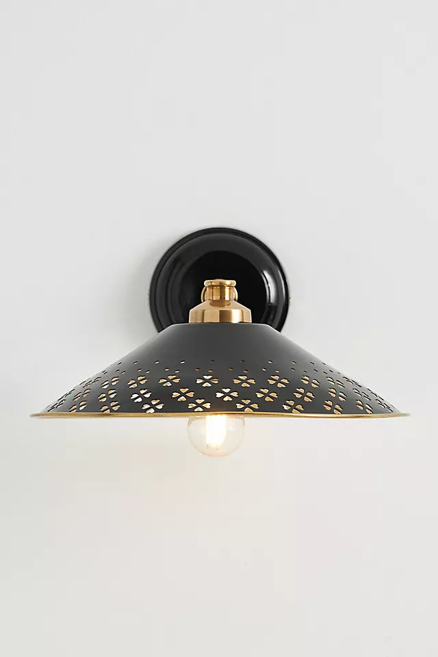Auriglow Modern Wall Sconce – Brass Perforated Light for Bedroom or Hallway