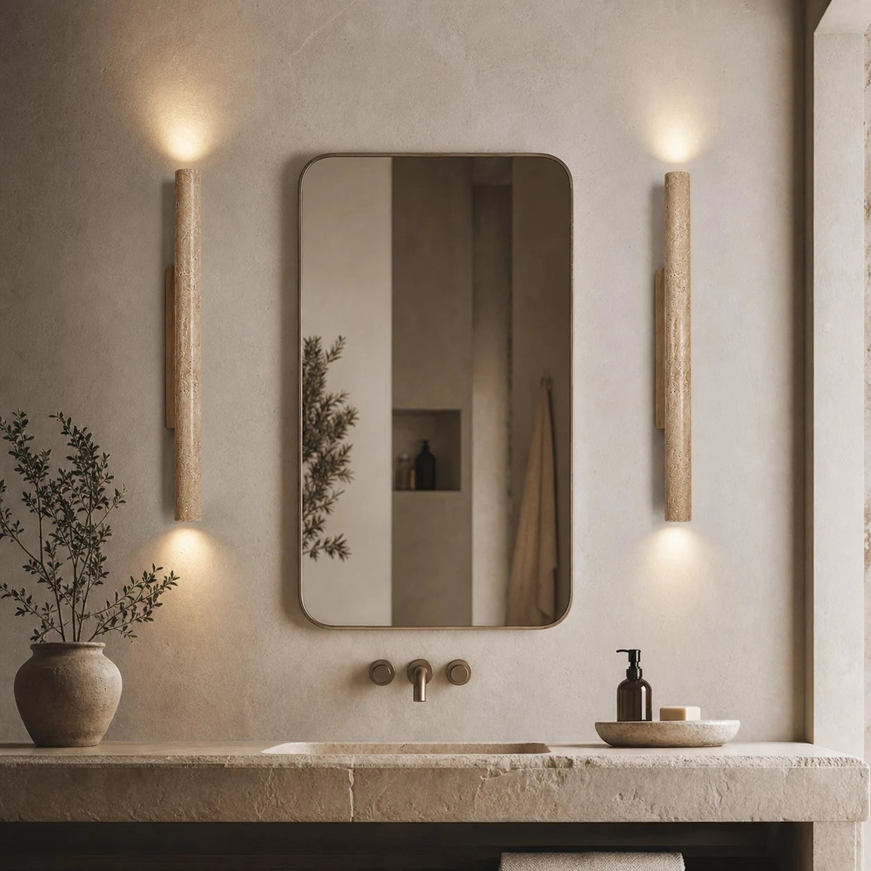 stone linear wall sconce scene