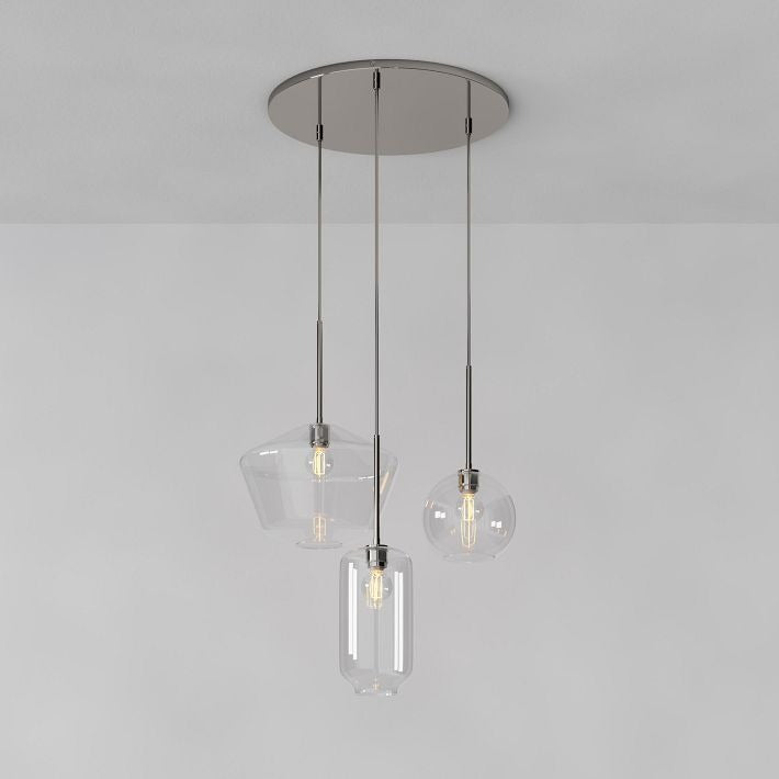 Merin Mixed Sculpture Glass and Metal Triple Chandelier