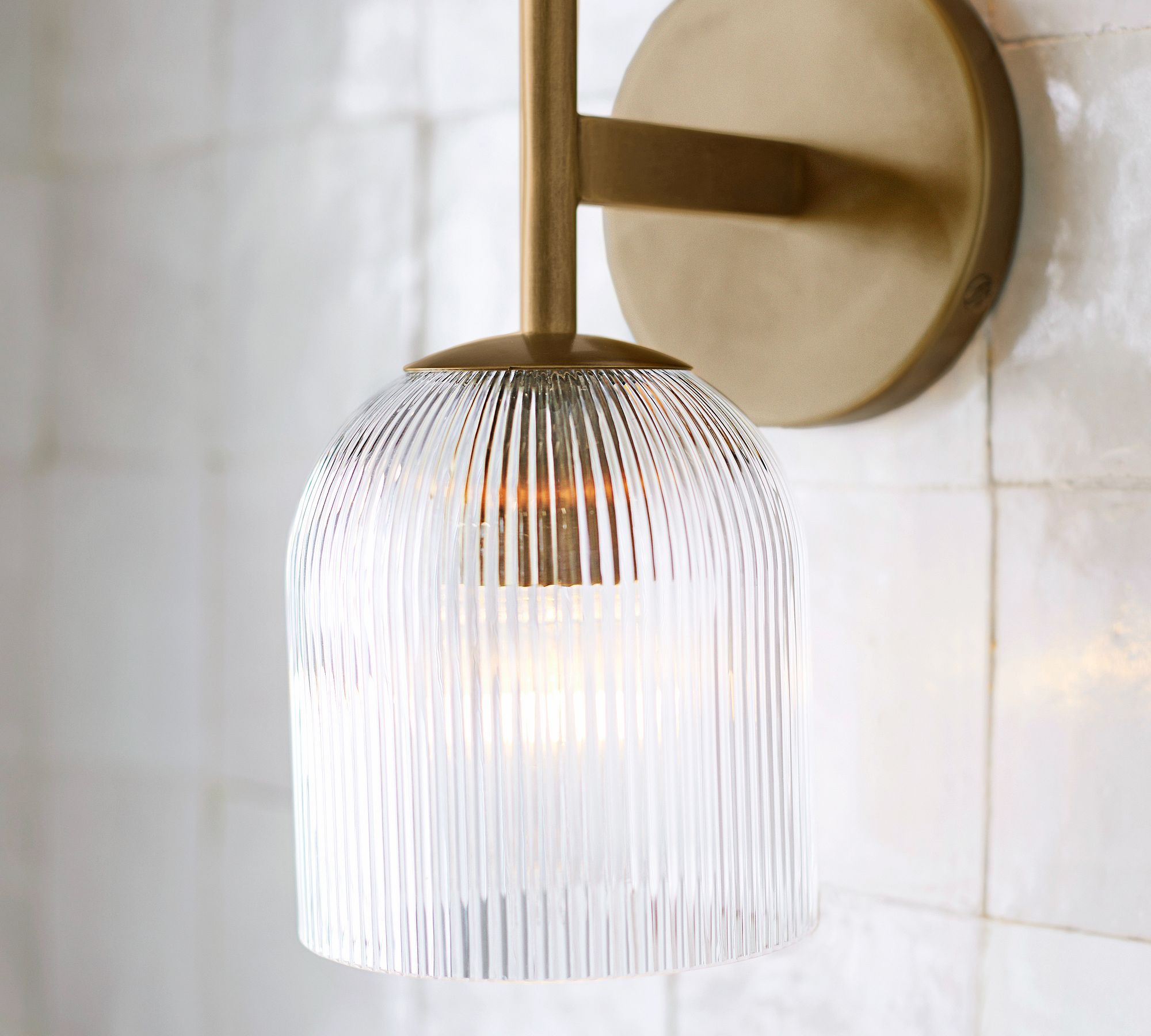 Bravira Ribbed Glass Sconce - Metal Wall Light with Clear Glass Shade