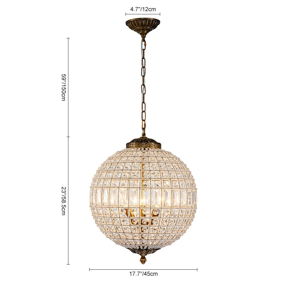 Vintage Brass Crystal Globe Chandelier for Sophisticated Lighting