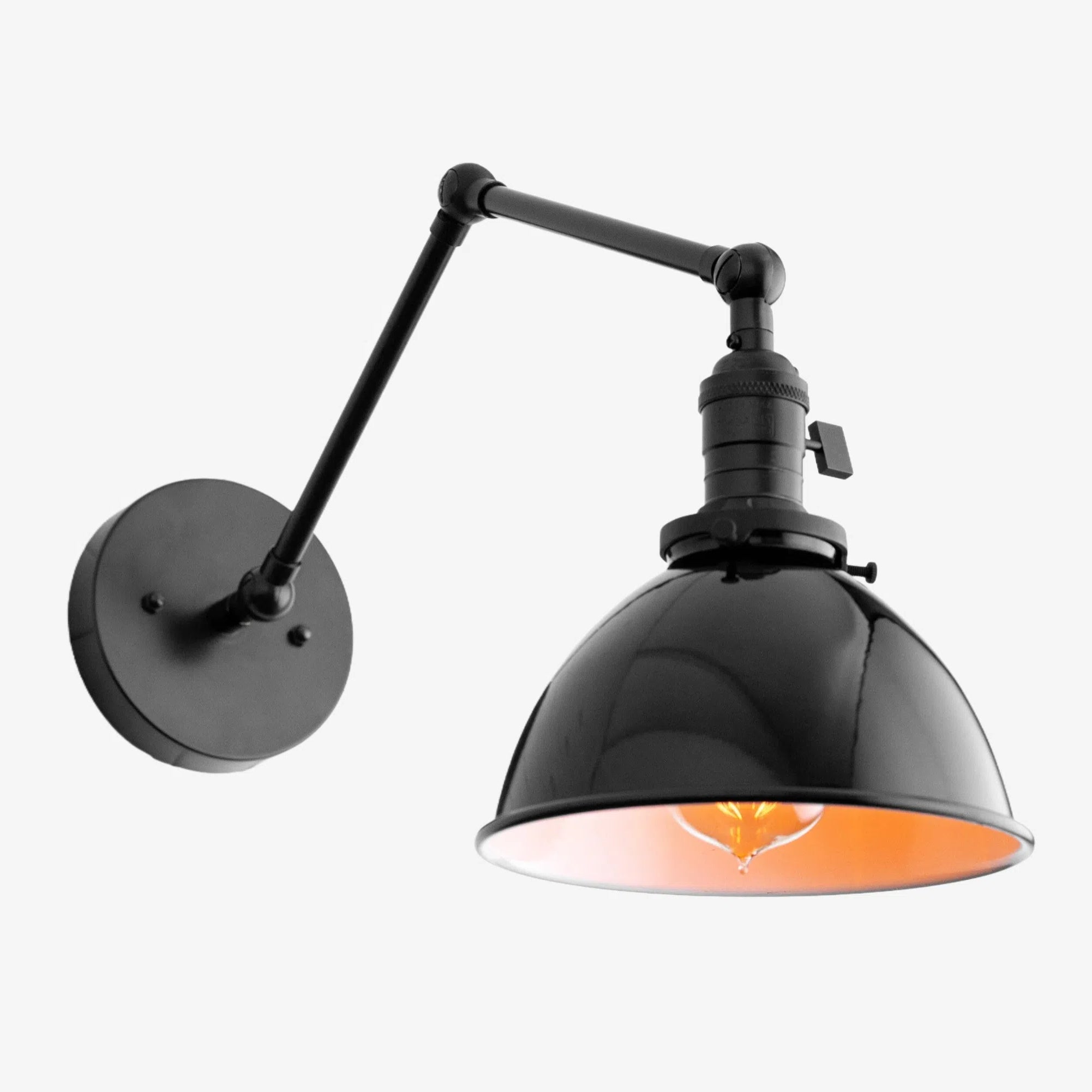 Conique Metal Vintage Industrial Swing Arm Wall Lamp - Adjustable Dome Shade for Study