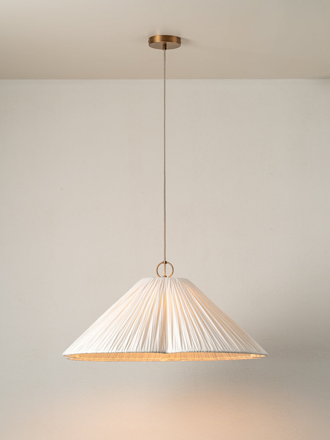 Lindi - Aged Brass and Linen Oversized Scalloped Pendant Light