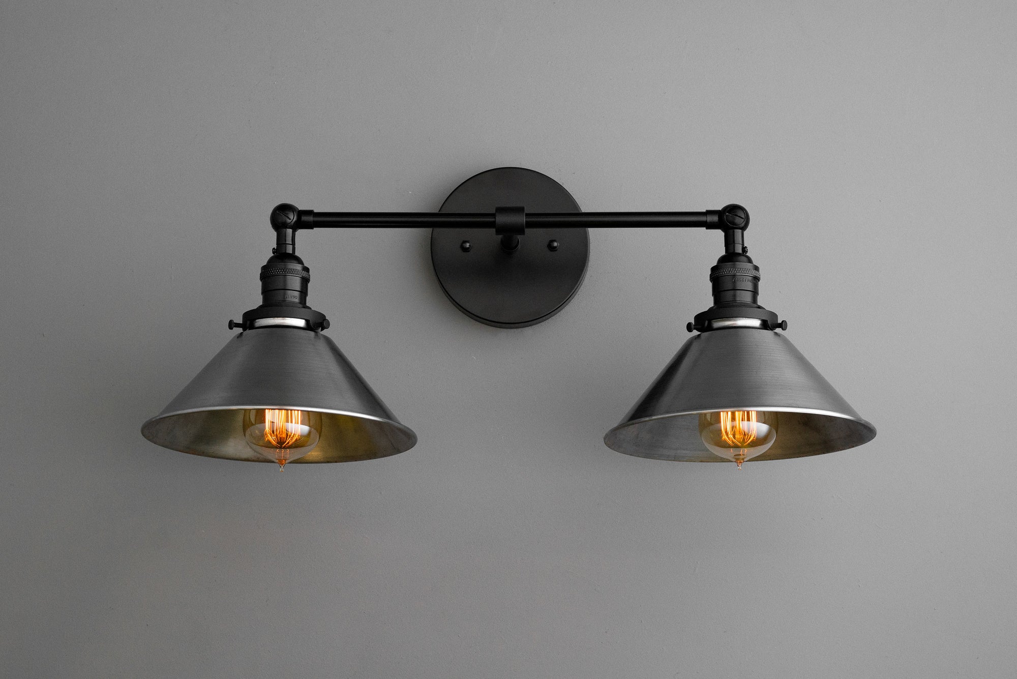 Conique Metal Industrial Wall Sconce with Dual Cone Shades - Vintage Metal Finish