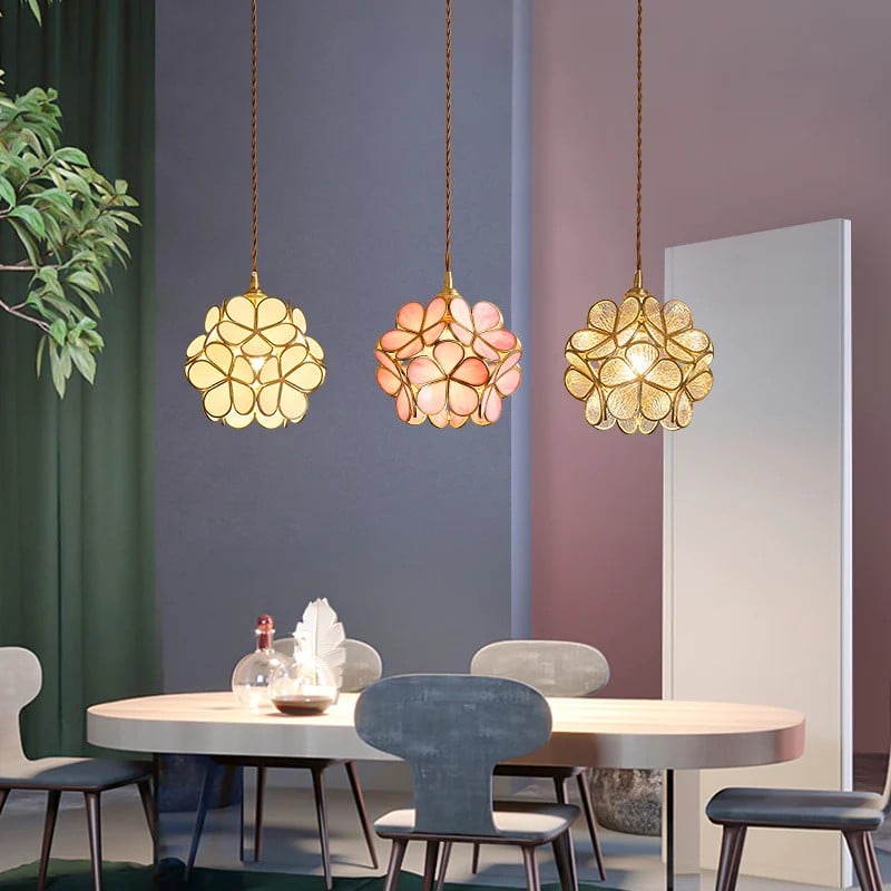 Retro Glass Flower Petal Pendant Lamp
