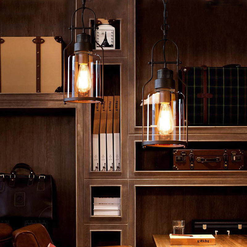 Industrial Black Smoked Glass Pendant Light