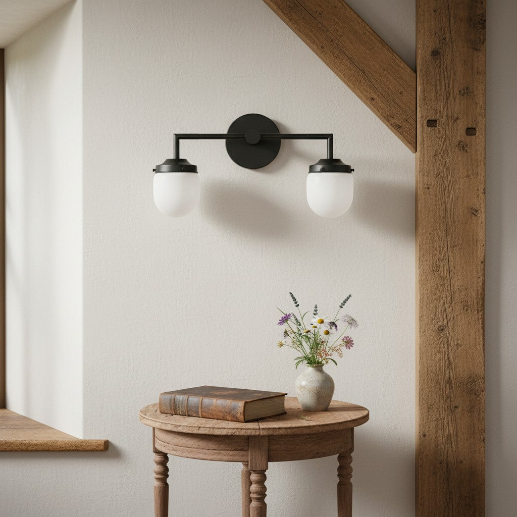 Opalume Glass Double Vanity Light - Vintage Style Bathroom Double Wall Lighting