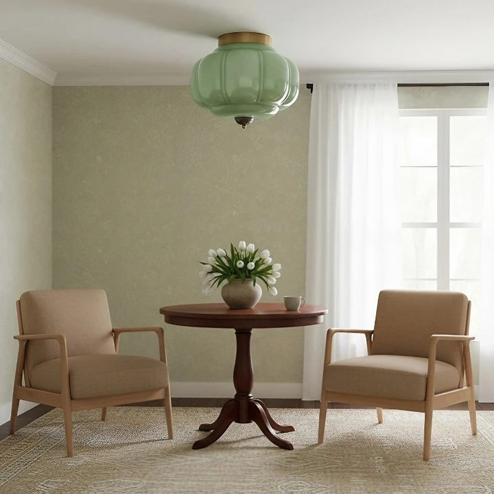Plafonnier Eloise en verre laiteux – Plafonnier rétro en laiton pour couloir
