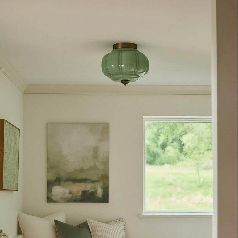 Eloise Milk Glass Ceiling Light - Retro Brass Ceiling Lamp for Hallway