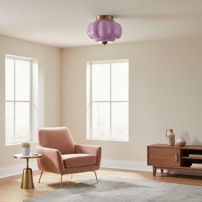 Plafonnier Eloise en verre laiteux – Plafonnier rétro en laiton pour couloir