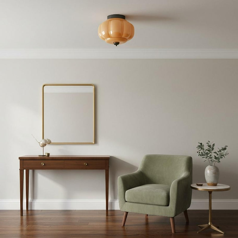 Plafonnier Eloise en verre laiteux – Plafonnier rétro en laiton pour couloir