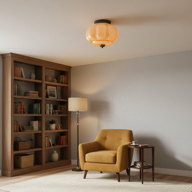 Eloise Milk Glass Ceiling Light - Retro Brass Ceiling Lamp for Hallway