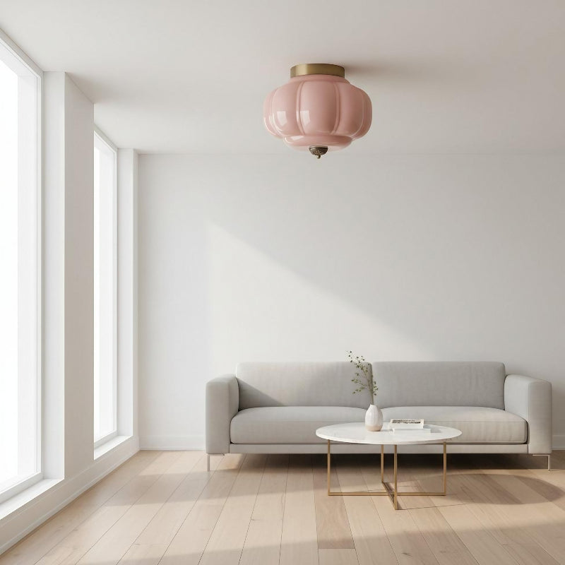 Plafonnier Eloise en verre laiteux – Plafonnier rétro en laiton pour couloir
