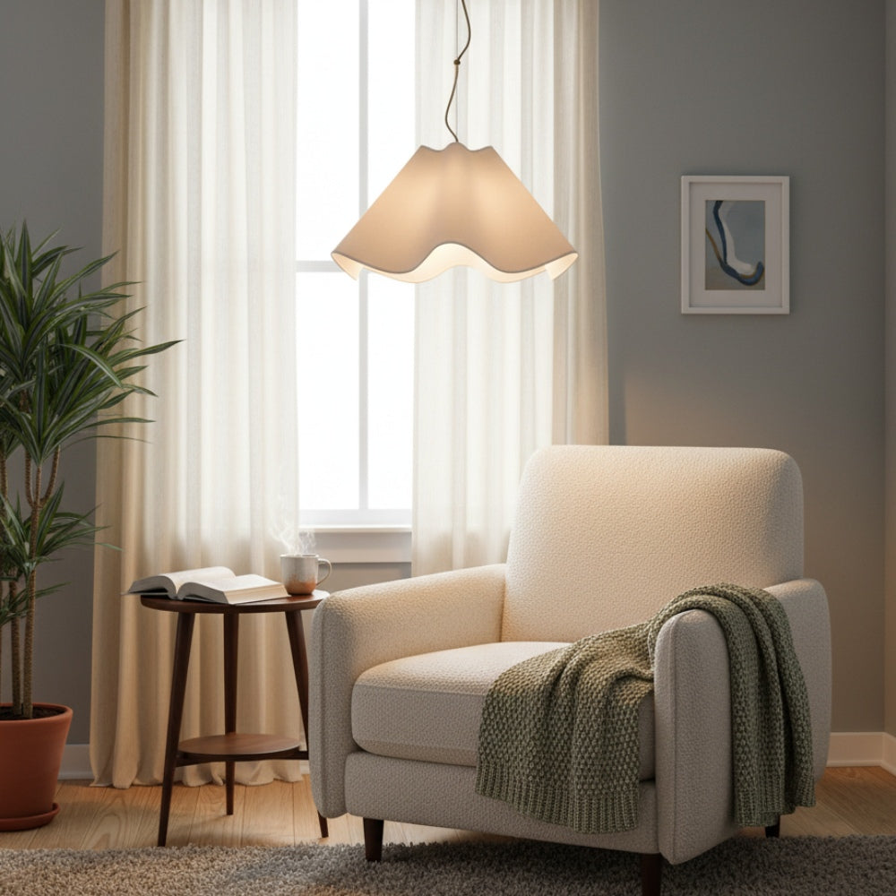 Oslan Modern Scalloped Pendant Light - Ivory Linen Shade for Hallway