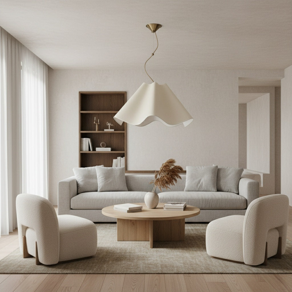 Oslan Modern Scalloped Pendant Light - Ivory Linen Shade for Hallway