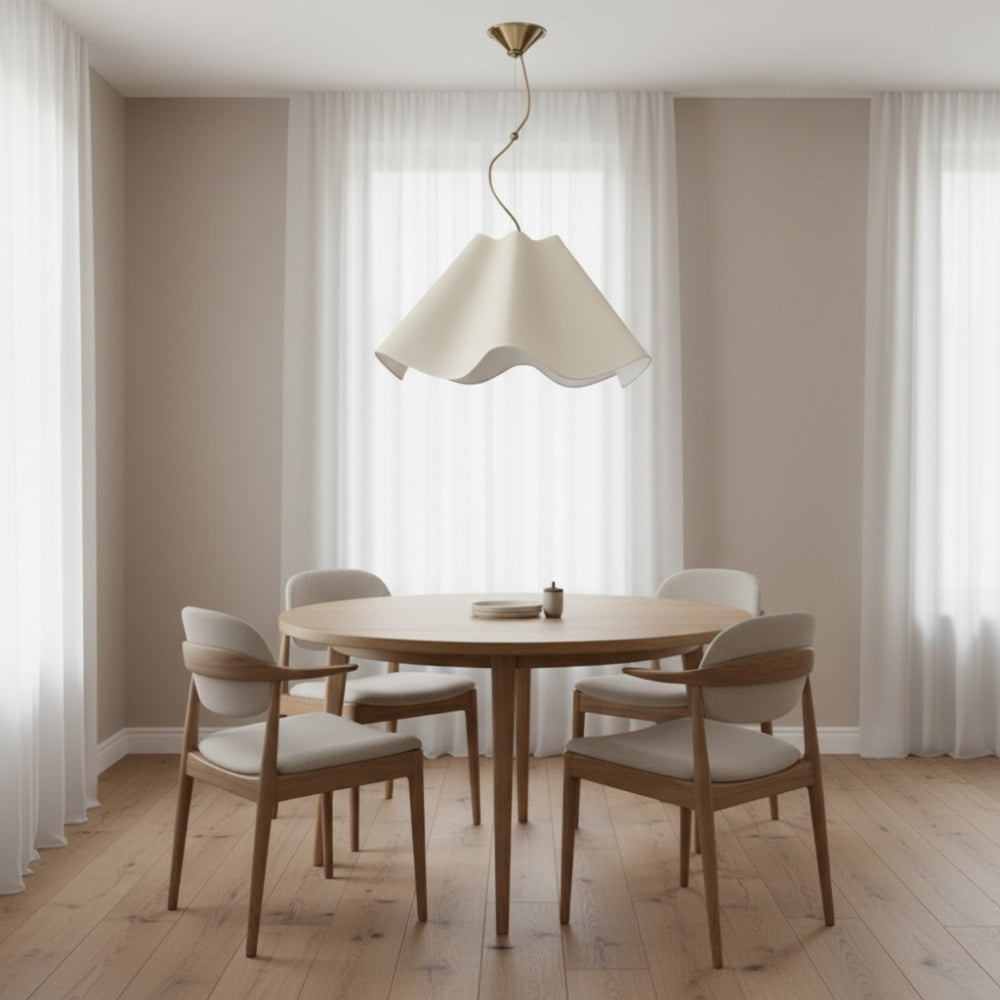 Oslan Modern Scalloped Pendant Light - Ivory Linen Shade for Hallway