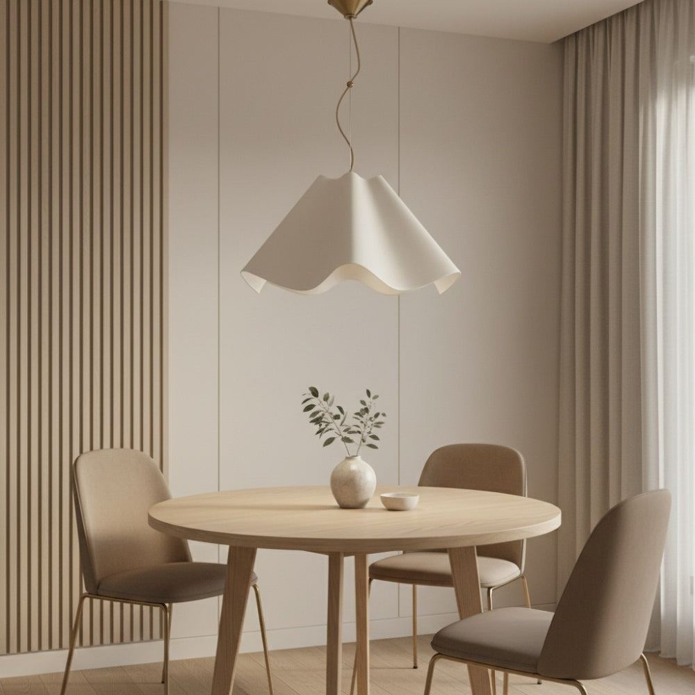 Oslan Modern Scalloped Pendant Light - Ivory Linen Shade for Hallway