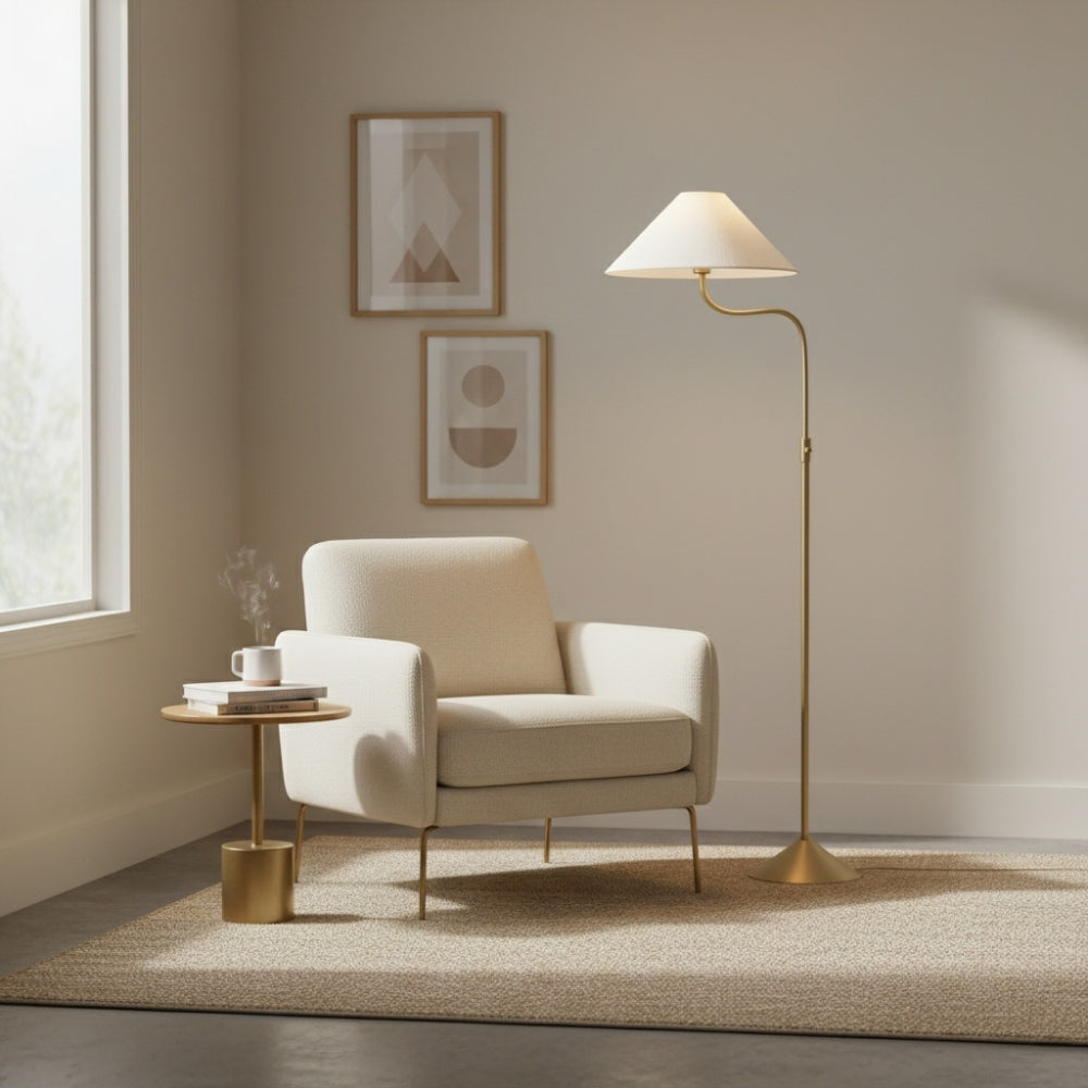 Fibura Champagne Bronze Floor Lamp - Elegant Linen Adjustable Lighting