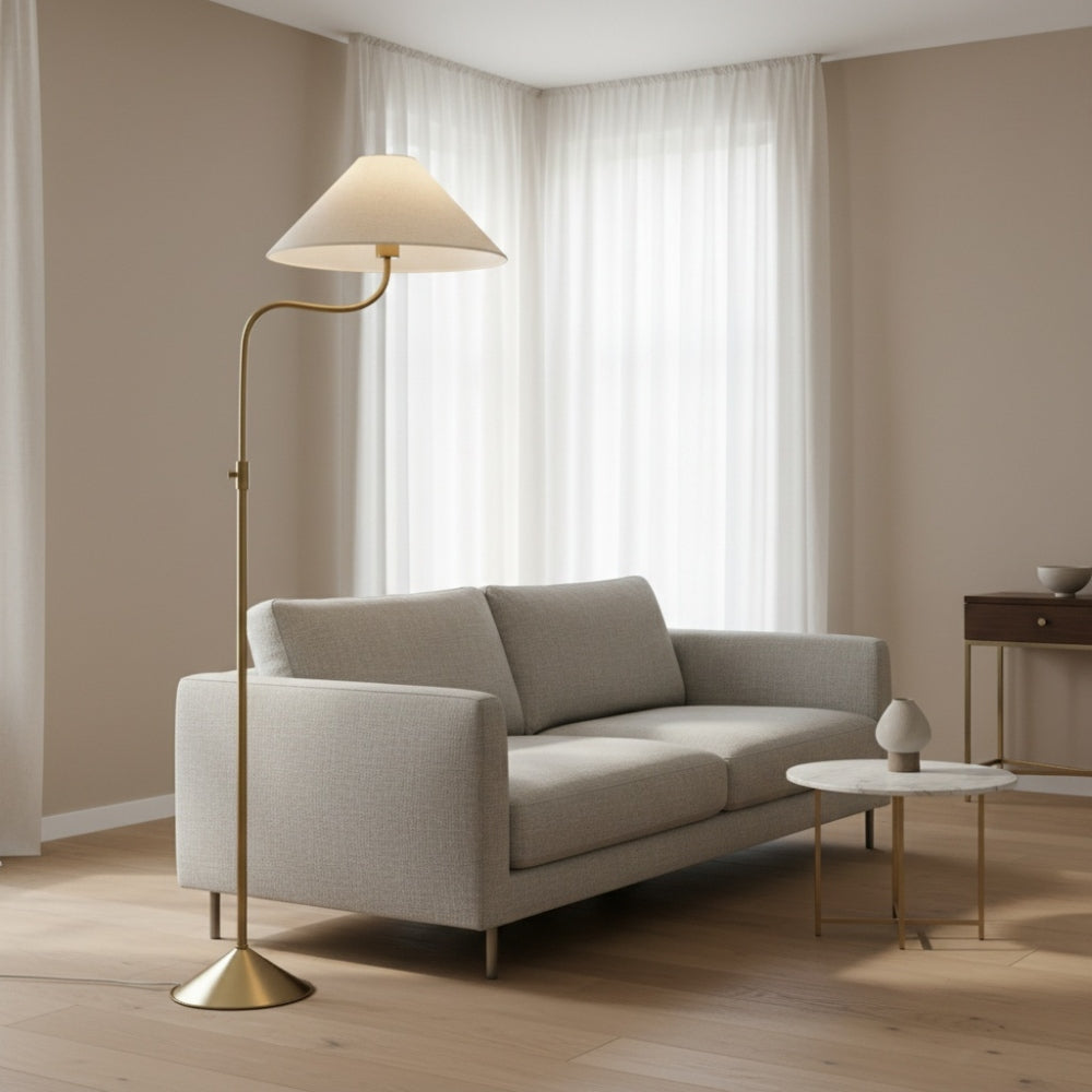 Fibura Champagne Bronze Floor Lamp - Elegant Linen Adjustable Lighting