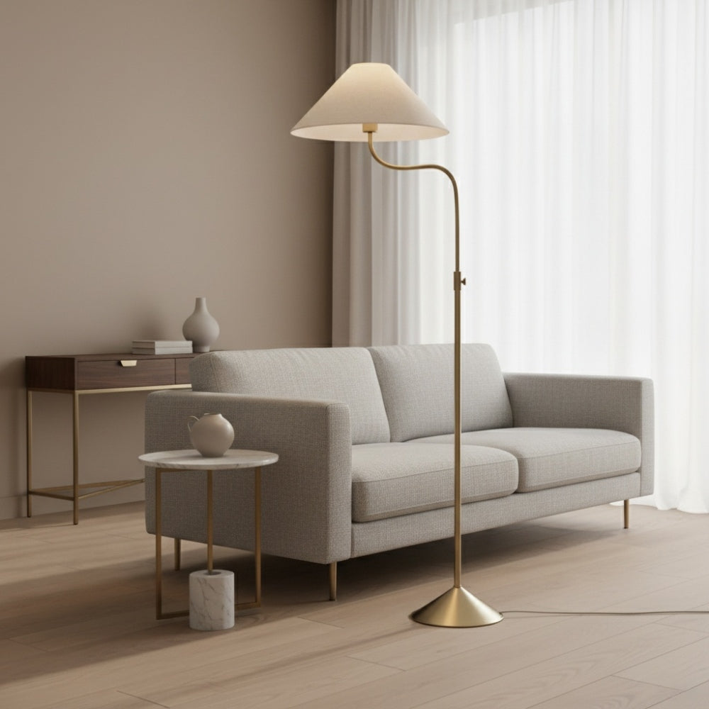 Fibura Champagne Bronze Floor Lamp - Elegant Linen Adjustable Lighting