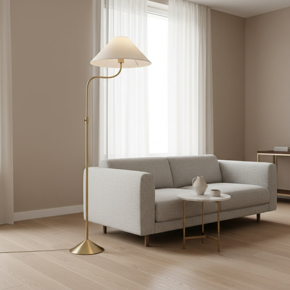 Fibura Champagne Bronze Floor Lamp - Elegant Linen Adjustable Lighting