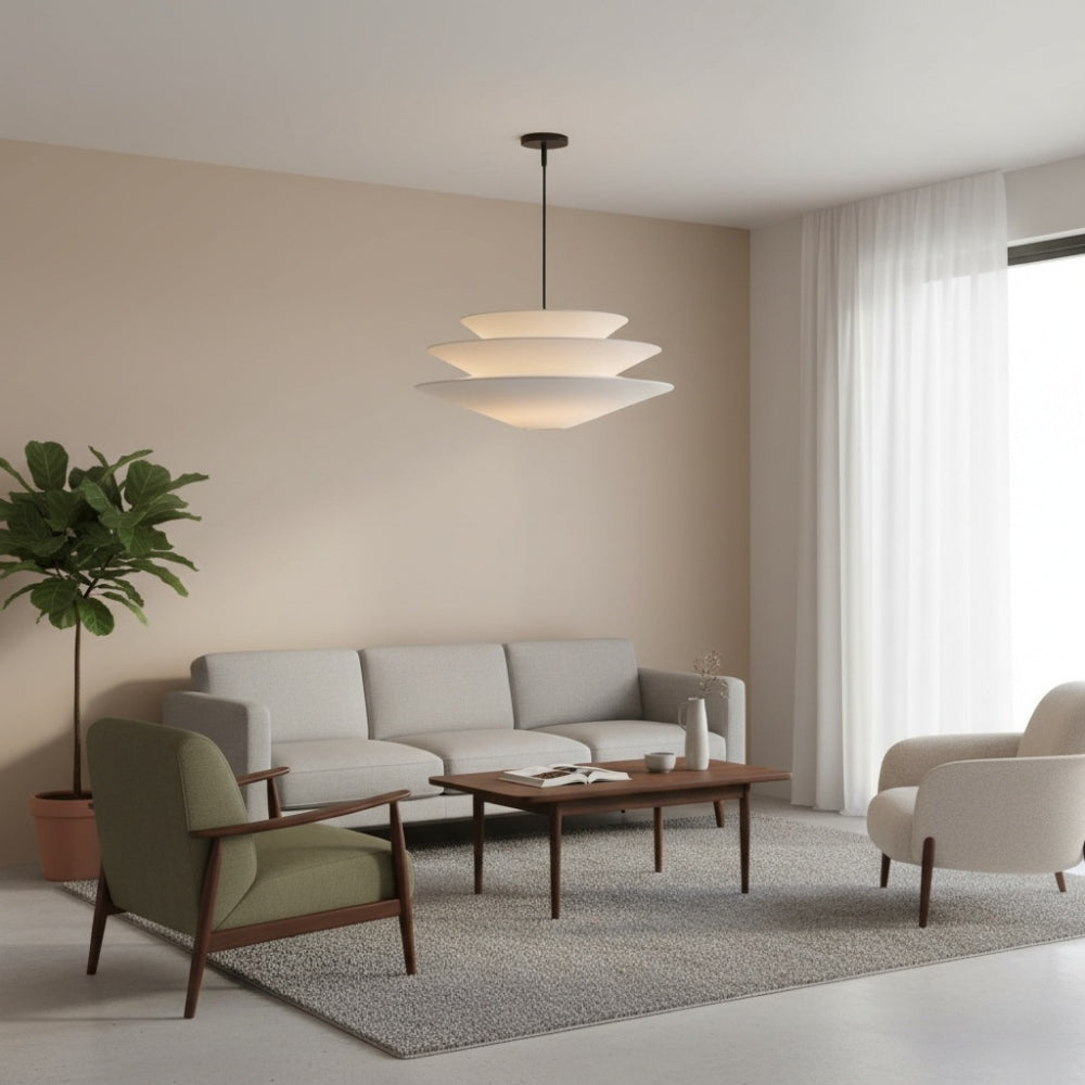Solivara Linen Pendant Light - Modern Layered Lamp for Living Room