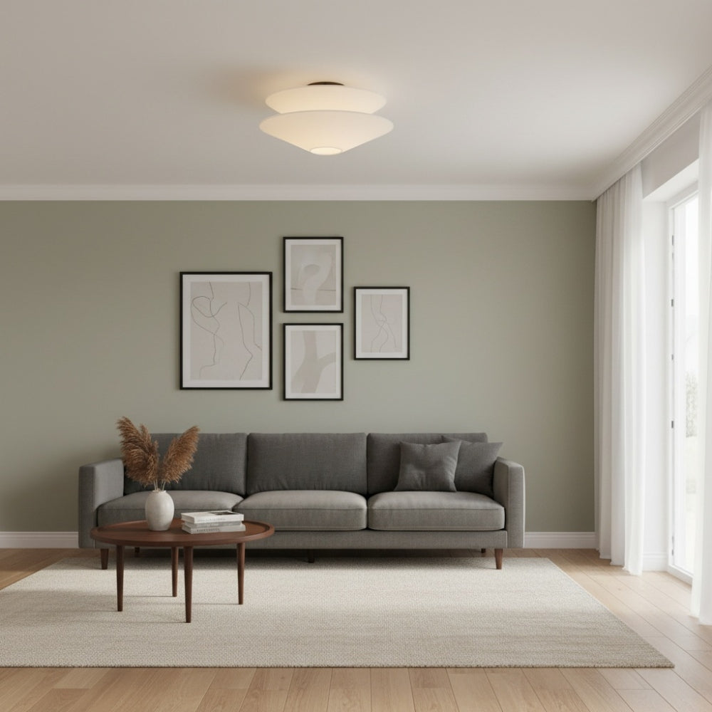 Solivara White Linen Ceiling Light - Modern Flushmount for Bedroom