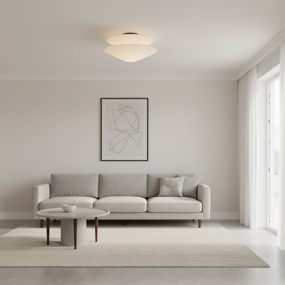 Solivara White Linen Ceiling Light - Modern Flushmount for Bedroom