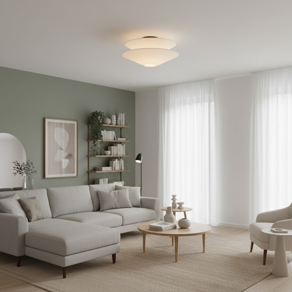 Solivara White Linen Ceiling Light - Modern Flushmount for Bedroom