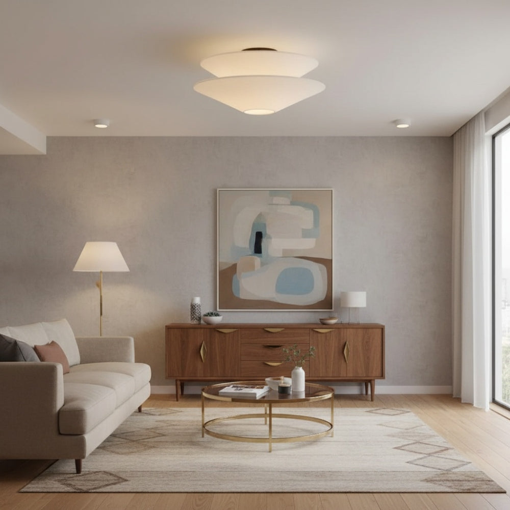 Solivara White Linen Ceiling Light - Modern Flushmount for Bedroom