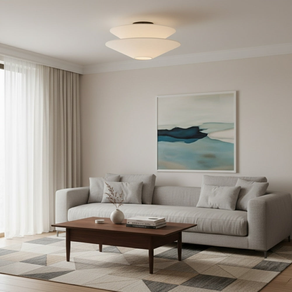 Solivara White Linen Ceiling Light - Modern Flushmount for Bedroom